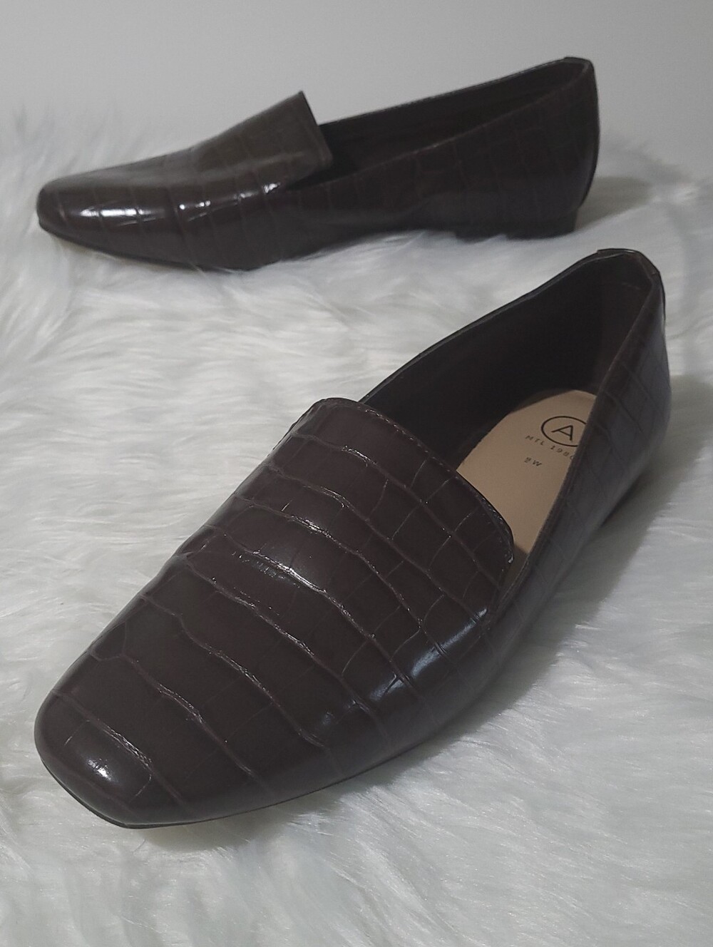 Addition Elle Brown Croc Embossed Faux Leather Flats Loafers Size 9W (wide)